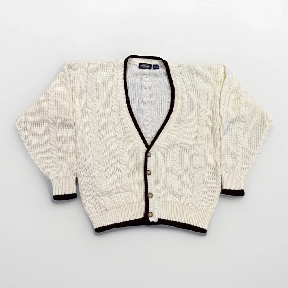 TownCraft Cardigan Mens L Tall Cable Knit Acrylic 80s 90s Retro Sweater Vintage